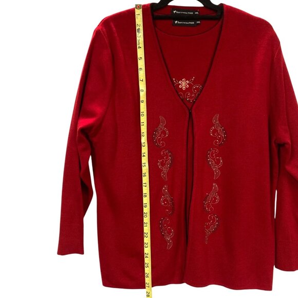 Horrena Red Knit Cardigan Sweater‎ Set, Size XXL, Embroidery Rhinestones NEW - Picture 13 of 16